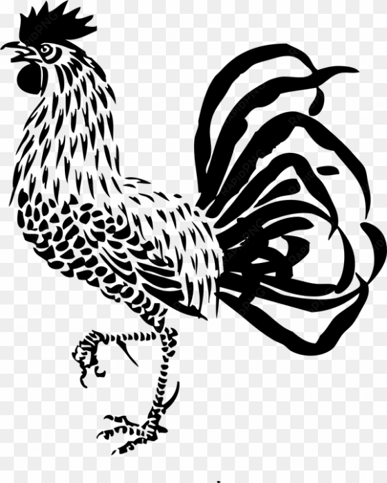 elegant black-ink rooster turning to the left tattoo - artistic stencils french rooster stencil