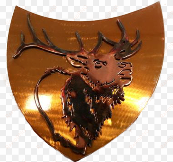 elk head on gold shield backing - gold