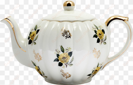 english teapot with yellow flowers and gold accents - teapot