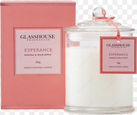 esperance mimosa & wild apple 350g triple scented candle - glasshouse triple scented candle - esperance (mimosa