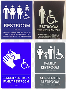 examples of gender-neutral bathroom signs for family - ada compliant all gender baby changing restroom wall