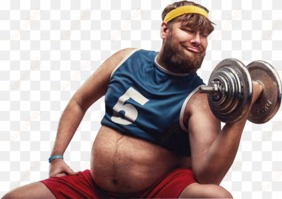 fat man do hard exercises with a dumbbell - fat man transparent