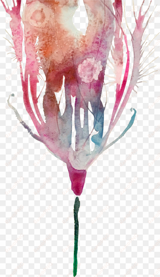 feather floral original watercolor painting - wine glass