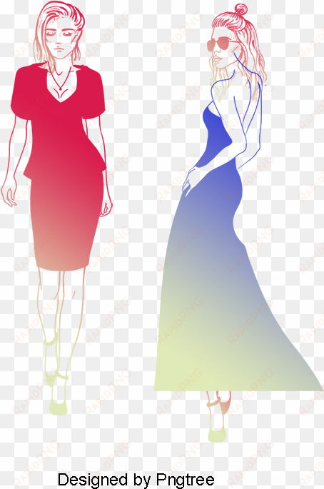 female fashion illustrator vector material, trend figures, - illustration