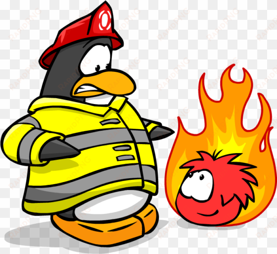 firefighter black puffle transparent - black puffle on fire