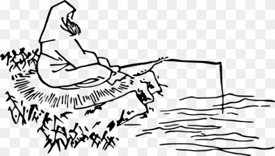 fisherman drawing fishing computer icons line art - clip art