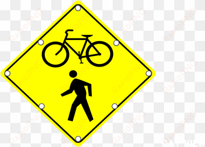 flashing bike and pedestrian crossing sign - slow down and prepare to stop sign