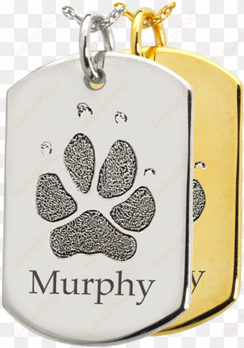 flat dog tag pawprint jewelry in silver and gold shown - b&b dog tag actual pawprint jewelry