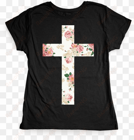 floral cross womens t-shirt - emo clothing