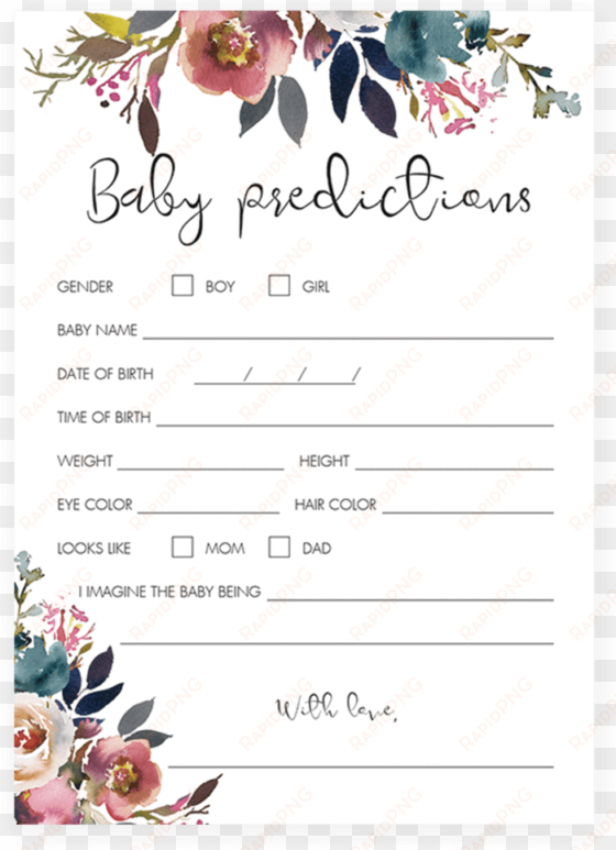 Floral Watercolor Baby Predictions Game Printable By - Printable Baby Prediction Game transparent png image