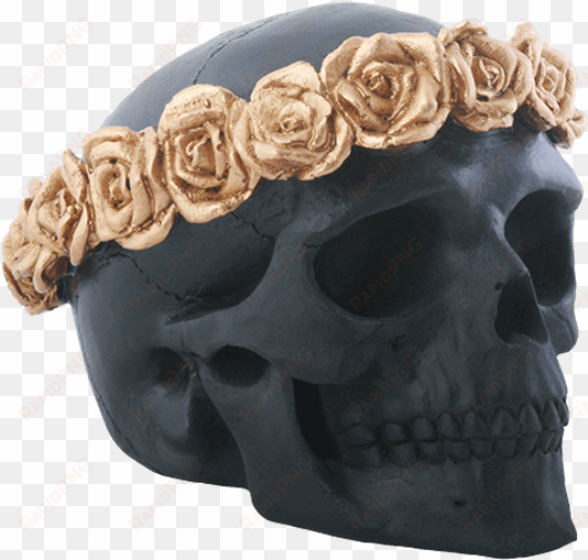 flower crown black skull statue - ytc summit 8676 flower skull - black - 3 h in.