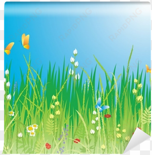 Flowers, Butterflies & Grass - Vector Background ทุ่ง หญ้า ดอกไม้ transparent png image