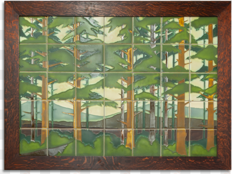 framed pine landscape mural - painting