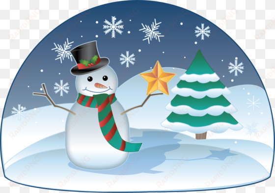 free christmas snowman in scene - winter scene clip art