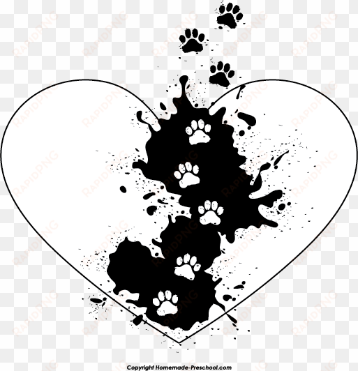 freeuse stock dog paw heart clipart - paw print heart with transparent background
