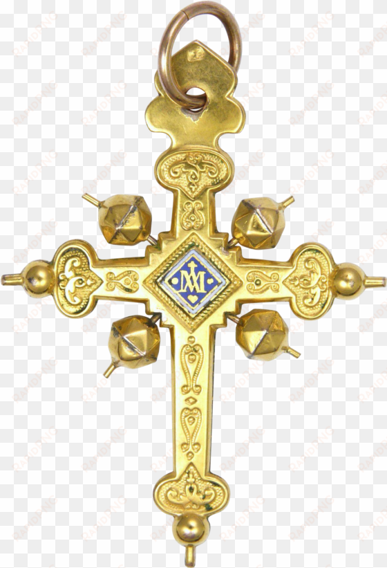 french antique 18k gold 'jeannette' cross pendant - jewellery