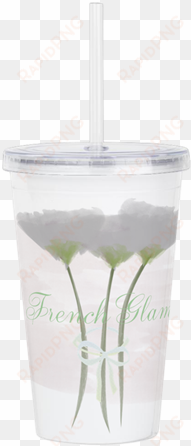 french glam watercolor acrylic double-wall tumbler - drinking straw