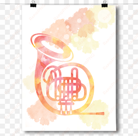 french horn silhouette - inspired posters french horn silhouette - watercolor