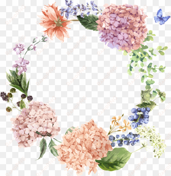 fresh hydrangea hand painted garland decorative elements - orchid frame png