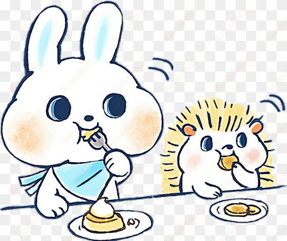 friends eat share cute hedgehog bubby rabbit watercolor - pekalongan