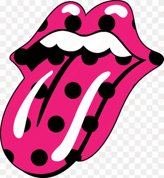 fuchsia-633645 hot pink black polka dots smile tongue - boca de los rolling stones