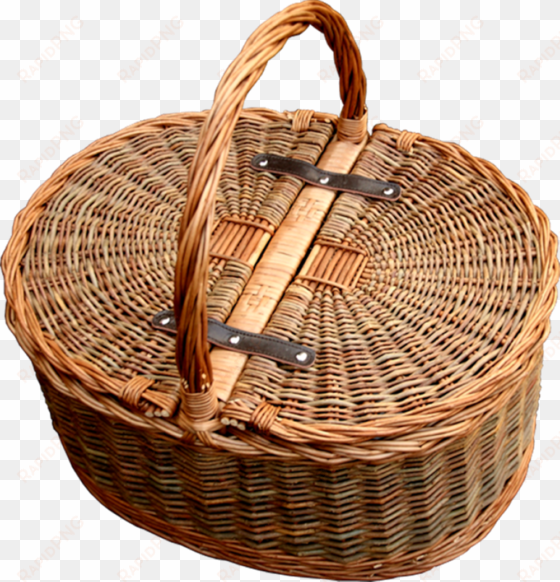 full double steamed buff and green willow with leather - red hamper two tone oval picnic 2 lid twist handle