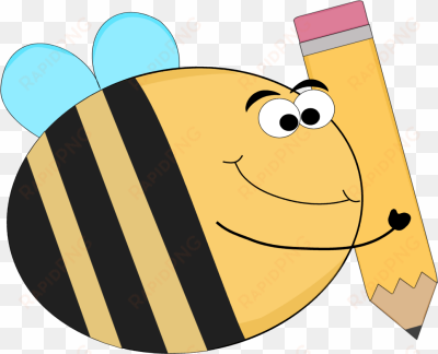 funny bee with a big pencil - bees going to school
