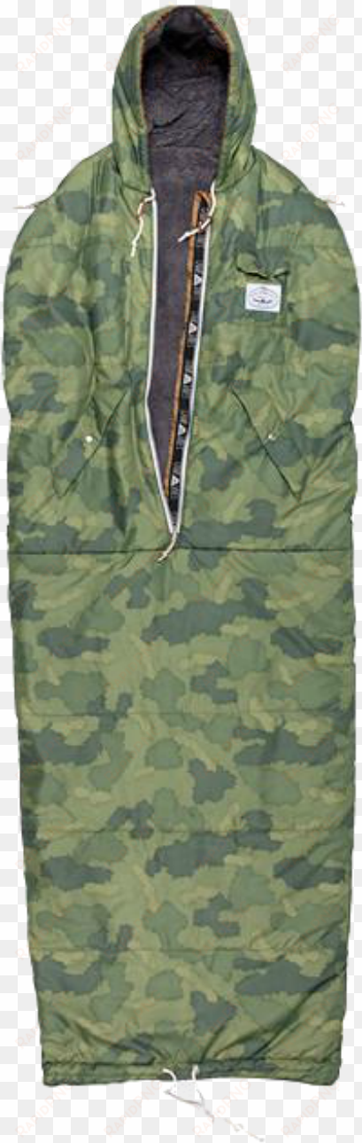 fury green camo - poler shaggy napsack wearable sleeping bag | furry