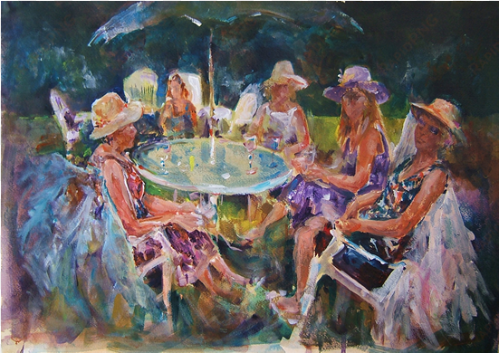 garden tea party - ladies tea party painting