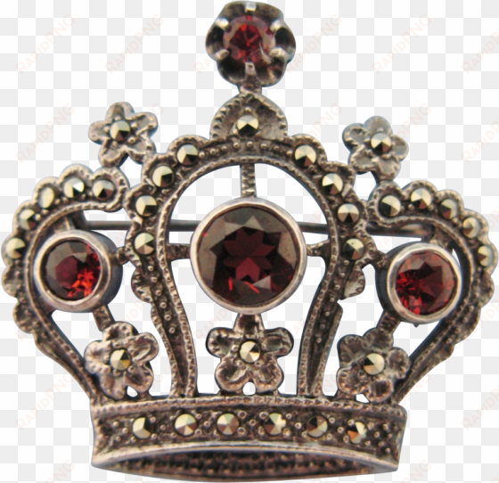 garnet marcasite sterling silver crown brooch or pendant - brooch