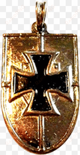 german shield pendant with cross - german shield pendant with cross - gold finish