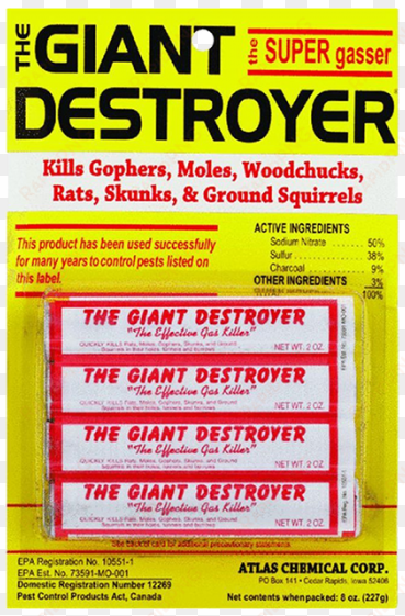 giant destroyer gopher and mole smoke bomb - giant destroyer 00333 gas bomb - gopher mole