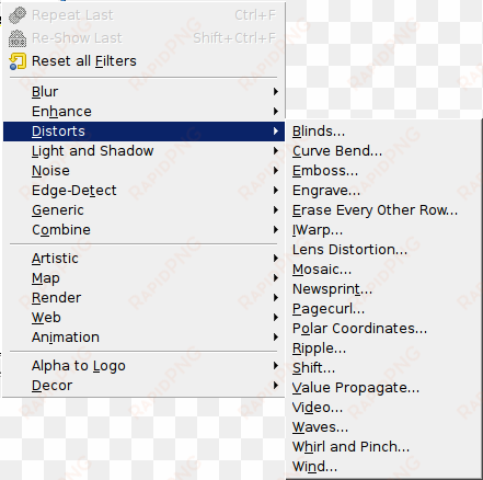 gimp filter menu