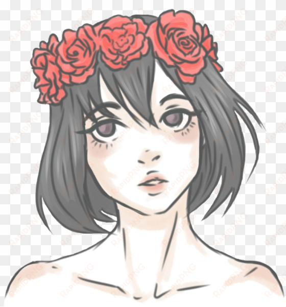 girl asian anime kawaii flowercrown flowers red roses - flower crown drawing