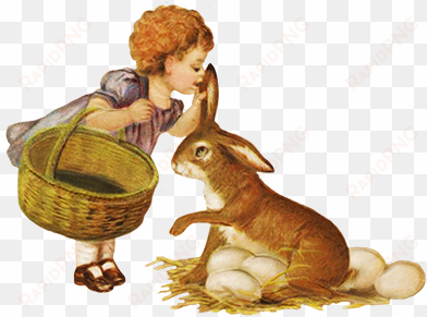 girl collecting easter eggs - clip art