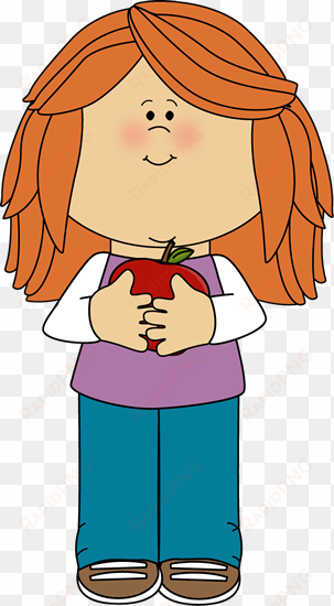 girl holding apple clipart - sitting criss cross clipart