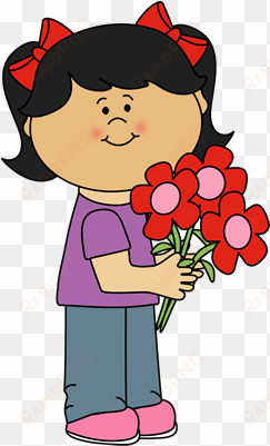 girl holding valentine's day flowers clip art - girl with flowers clipart