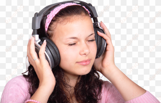 girl listening music with headphones png image - english listening