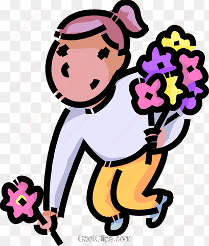 girl picking flowers royalty free vector clip art illustration - blumen pflücken clipart