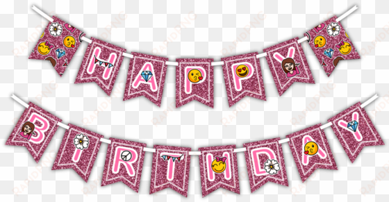 girl pink glitter emoji "happy birthday" party banner - emoji happy birthday banner