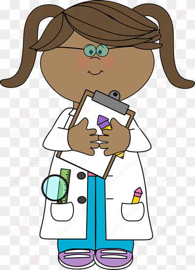 girl scientist with clipboard - kid scientist clipart