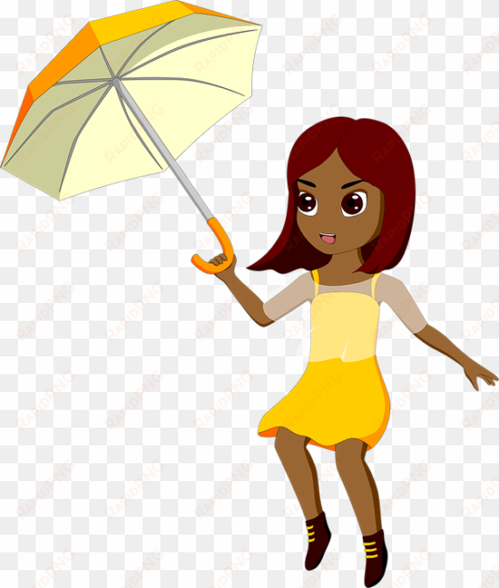 girl, wind, weather, umbrella, windy - fly girl with umbrella cartoon png