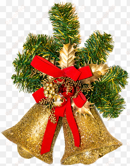 gold bells with greenery and red ribbon - christmas motif