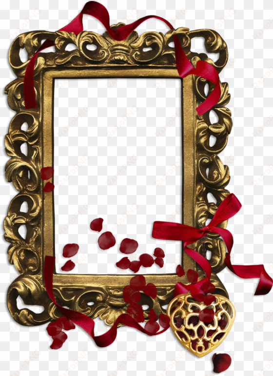 gold classic transparent png frame with red ribbon - picture frame