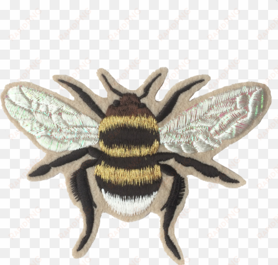 gold iridescent bee embroidered patch - bee patch png