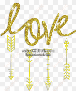 Gold Love Arrow Of Cupid Iron On Glitter Rhinestone - Valentine's Day transparent png image