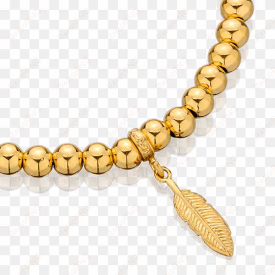 gold-plated beaded bracelet with feather - bracelet