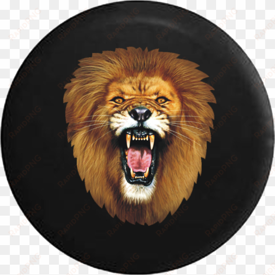 golden african lion roaring rv camper spare tire cover-35 - roar lion head png