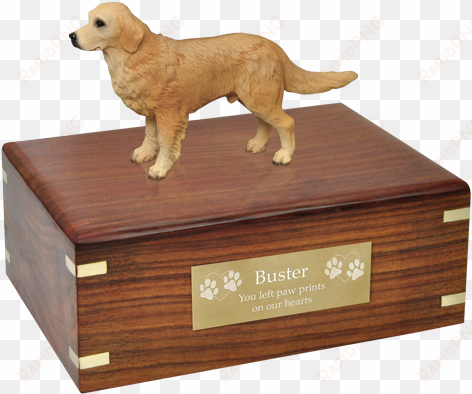 golden retriever figurine wood urn with engraved plaque - pug urn