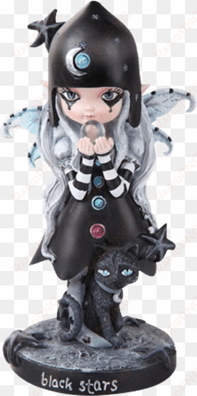 gothic black stars statue - dolly fae black stars moon fairy with mystical cat